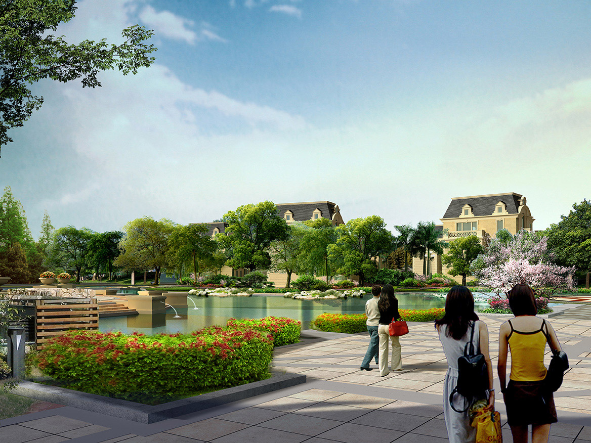 赤壁.印象酒店區(qū)、三號公館別墅區(qū)園林景觀中心花園透視圖